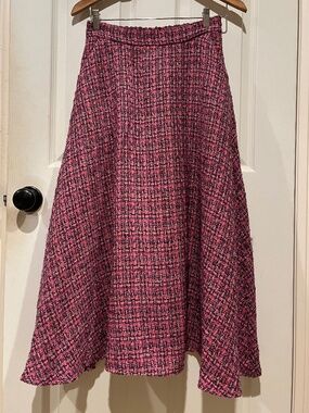 Area Stars Pink Purple Metallic Tweed Boucle A-Line Maxi Midi Skirt Size S